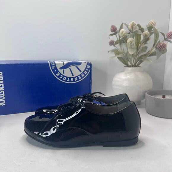 Birkenstock Saunders Patent Leather Clog Black Women 5/Men 3 EU36 NWB Regular - Picture 1 of 10